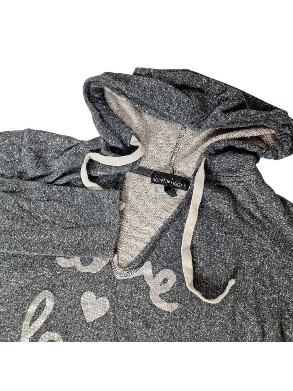 Derek Heart Hoodie Pullover Dark Gray Silver Hearts Glitter Y2K Small